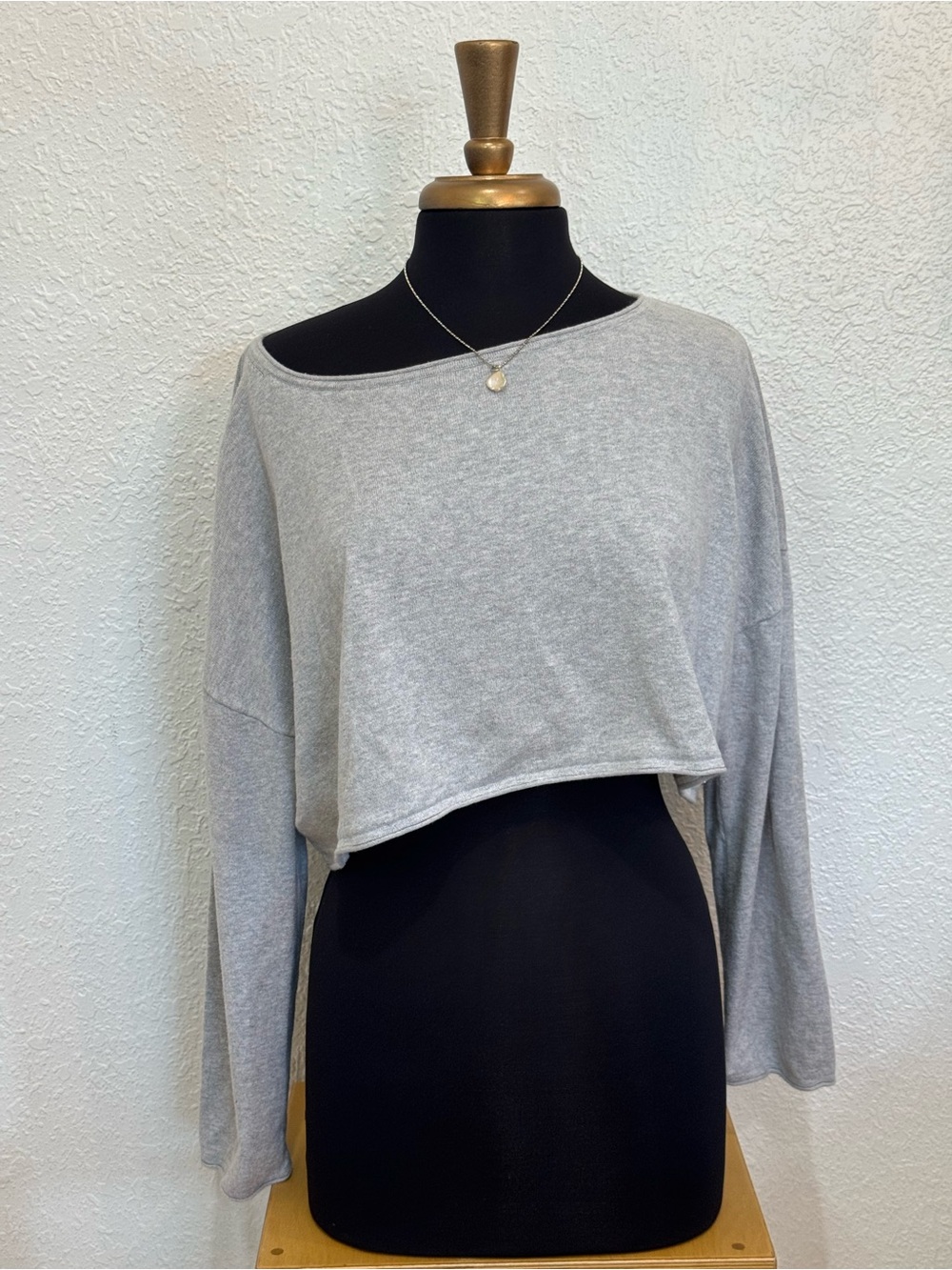 Aritzia Light Gray Cropped Long-Sleeve Top